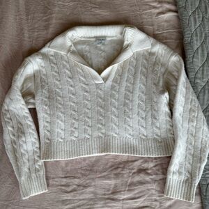 Aritzia - Sunday Best Cream V-Neck Cable Knit Sweater